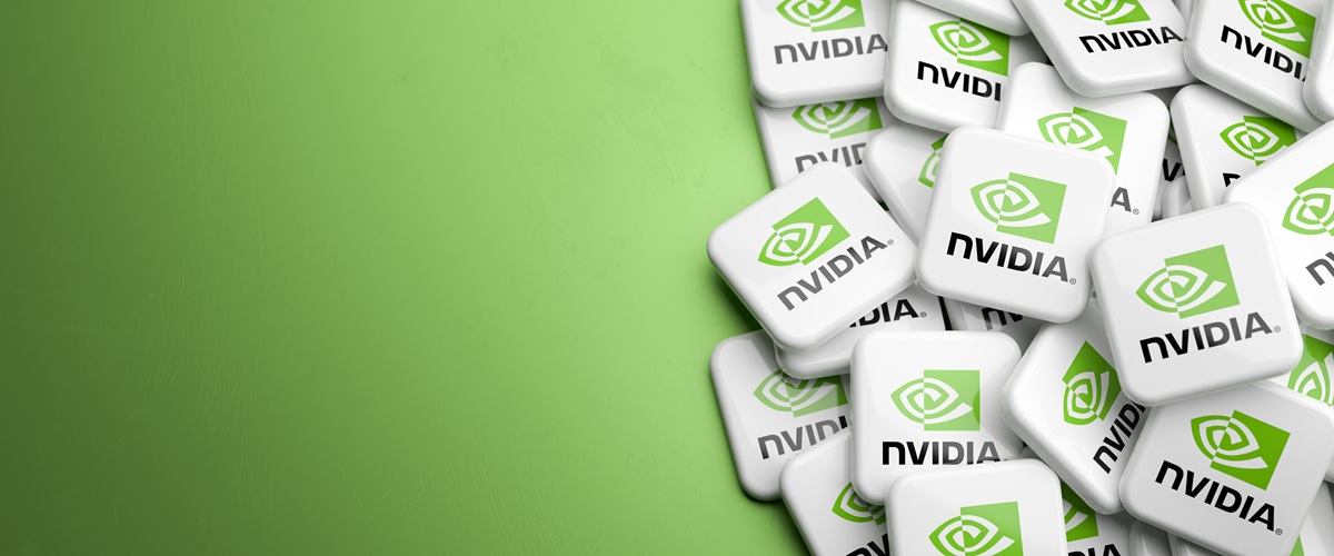 High-resolution 3D illustration of clustered Nvidia logo tiles on a green background. Strong fit for topics like GPUs, AI computing, semiconductors, gaming hardware and tech industry news.